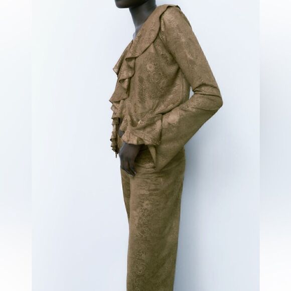 NWT Zara Jacquard Ruffle Top and Wide Leg Pants Set - Picture 7 of 15